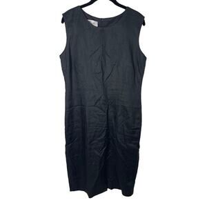 Black Linen Modest Dress Womens Size 12 Sleeveless Midi Sheath Crewneck Dress